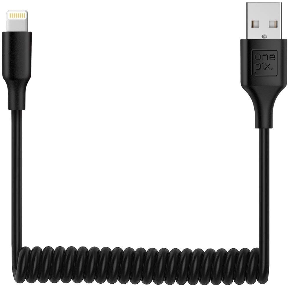 ONE PIX iPhone Charger Cable for Car (3 ft), MFi Certified Coiled Lightning Cable Compatible with iPhone 13Pro Max/13Pro/13/12Pro Max/12Pro/12/11/XS/XS Max/XR/X/8/8 Plus/iPad/iPod (Black-2PC)
