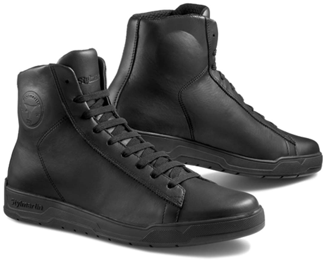 StylmartinMotorcycle trainers Core black plain leather waterproof lining CE