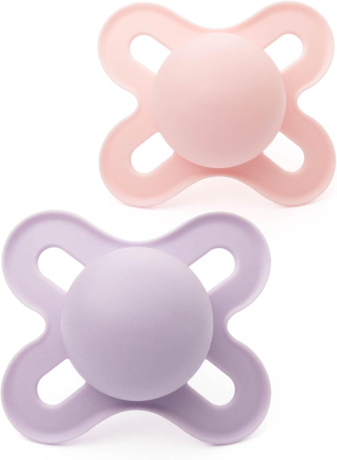 Original Start Soothers | 0-2 Months | 2 Pack | Newborn Dummies | Comes in Dummy Steriliser Case | Sustainable Materials | Baby Accessories for Newborn | Pink/Lilac (Various Designs)