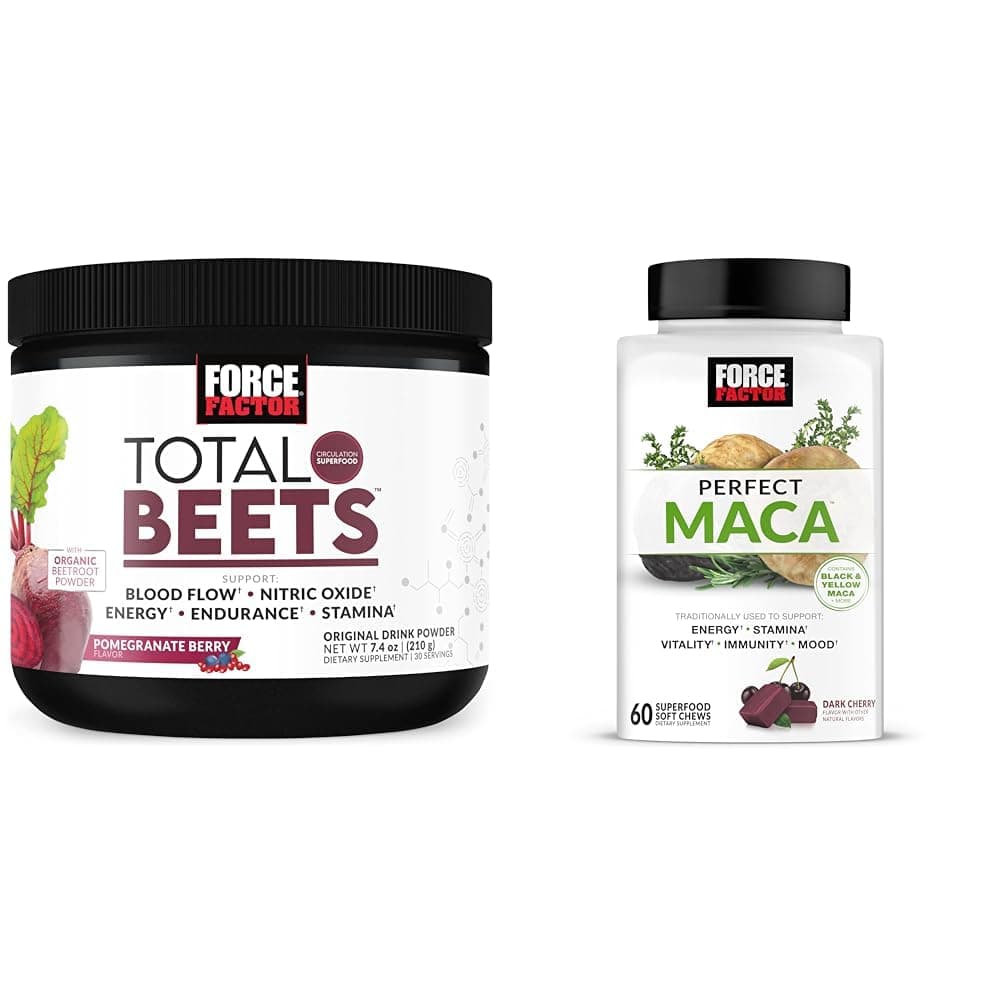 Total Beets Nitric Oxide Powder and Perfect Maca Root Chews Energy, Mood and Balance Supplement Bundle