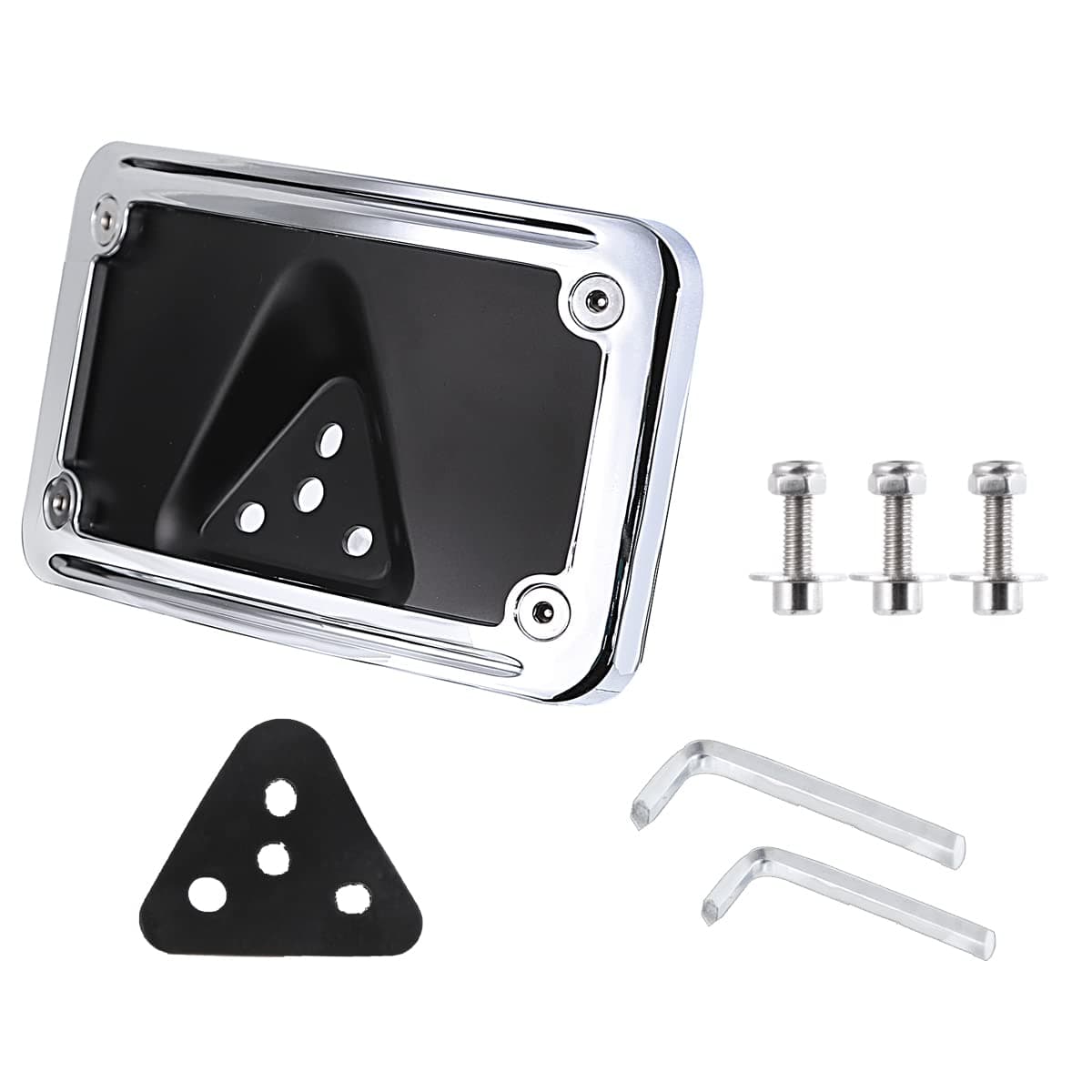Black Curved Laydown License Plate Mount Bracket for Harley 3 Hole Mount (Chrome)