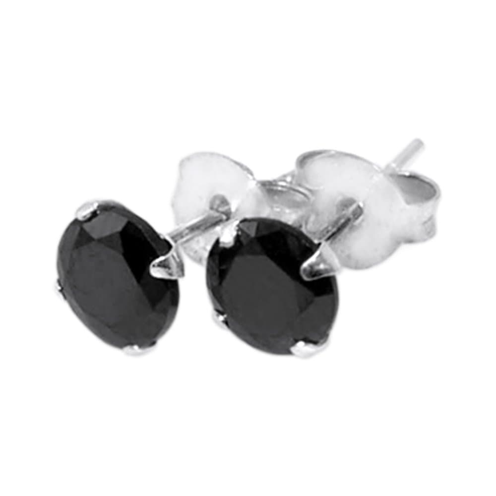 Black Round CZ Stone 925 Sterling Silver Stud Earring
