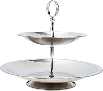 YARNOW 2 Tier Dessert Stand, Stainless Steel Cupcake Stand, Multi- layer Cupcake Tower for Birthday Wedding Tea Party (Silver)
