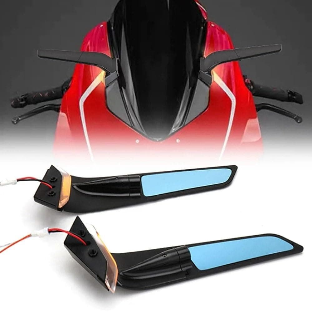 CNC Side Mirror with LED Lighting for Ducati Panigale V4 V4S V4R 2019-2024 Panigale V2 2020-2024 Blue Anti-Glare Lenses Adjustable Wind Wings