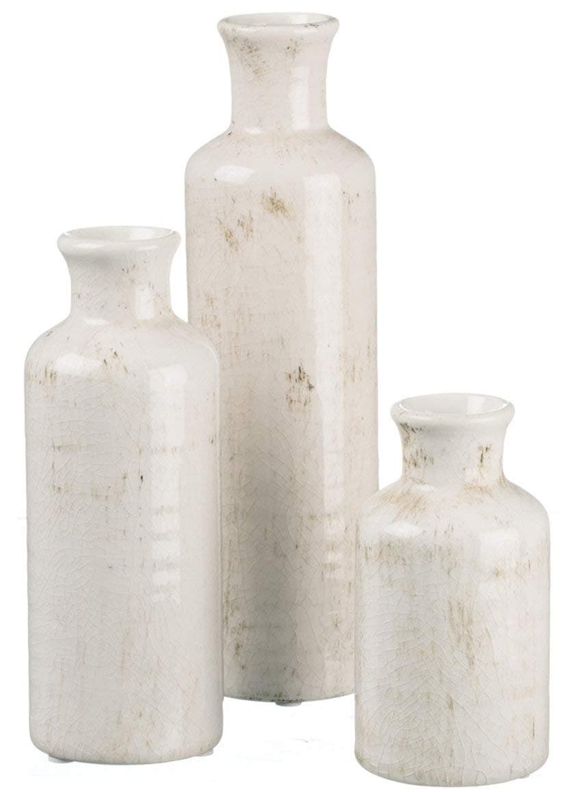 Set of 3 Ceramic White Bottles