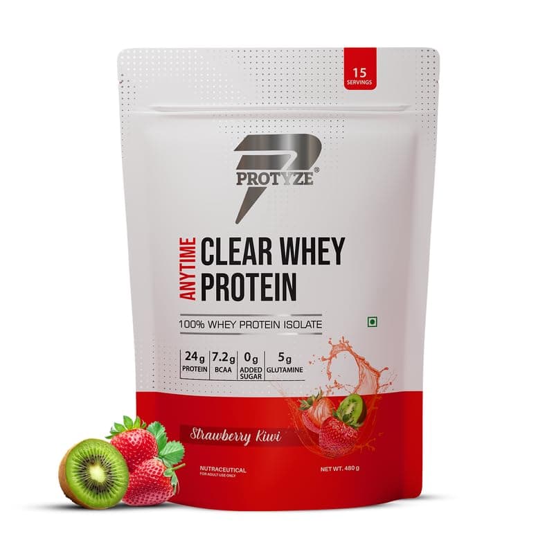 Anytime Clear Whey Protein Isolate 480gm | 24g Protein Per Scoop | Strawberry Kiwi, 15 Servings | ISO & HACCP Certified | Lean Muscle Growth, Easy Digestion & Refreshing