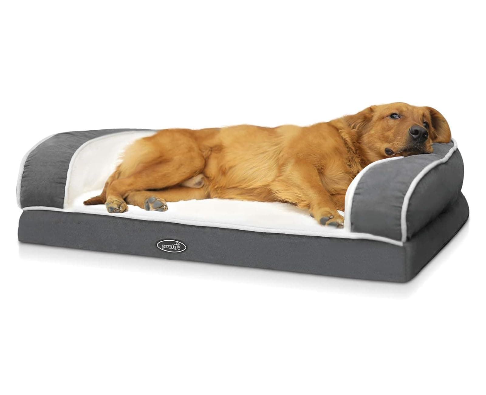pecute Orthopedic Sofa Bed (XL 101 * 66 * 20 cm), Egg Crate Memory Foam Pet Couch Beds with 3 Sides Bolster for Good Support, Removable Washable Cover, Non Slip Base, Ideal for Medium Large Dogs