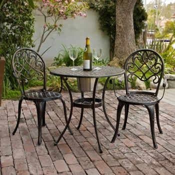 3-piece Bistro Set with 2 Chairs and a Table with Ice Bucket. Color Copper/brown. Indoor or Outdoor Patio Furniture.