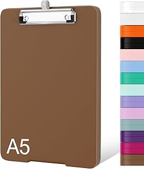 Piasoenc Small Clipboard with Storage, A5 Organization Box with Pen Holder, Plastic Clipboard with Low Profile Clip for Nurses, Teachers, Lawers, Brown