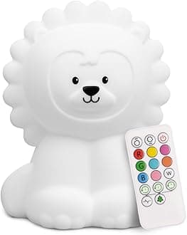 Remote Control Silicone Night Light for Kids - Lion Design with 9 Soft Colors & Sleep Timer - Rechargeable, Battery-Operated Lamp for Bedroom | Baby Nursery, Toddler, Girls, Boys