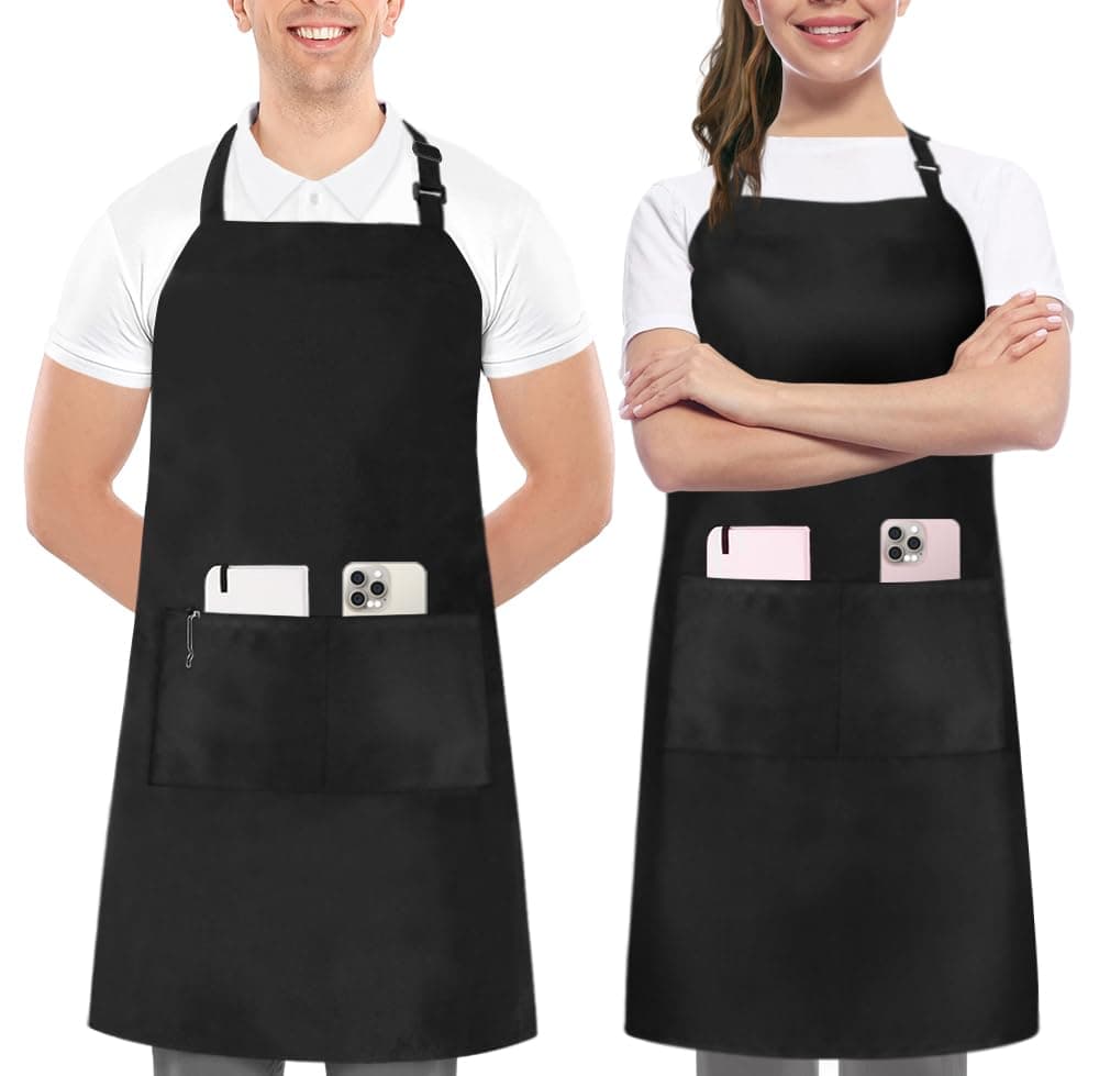 Utopia Kitchen 2 Pack Bib Apron, Adjustable with 2 Pockets, Water and Oil Resistant, Cooking Kitchen Chef Apron for Women Men