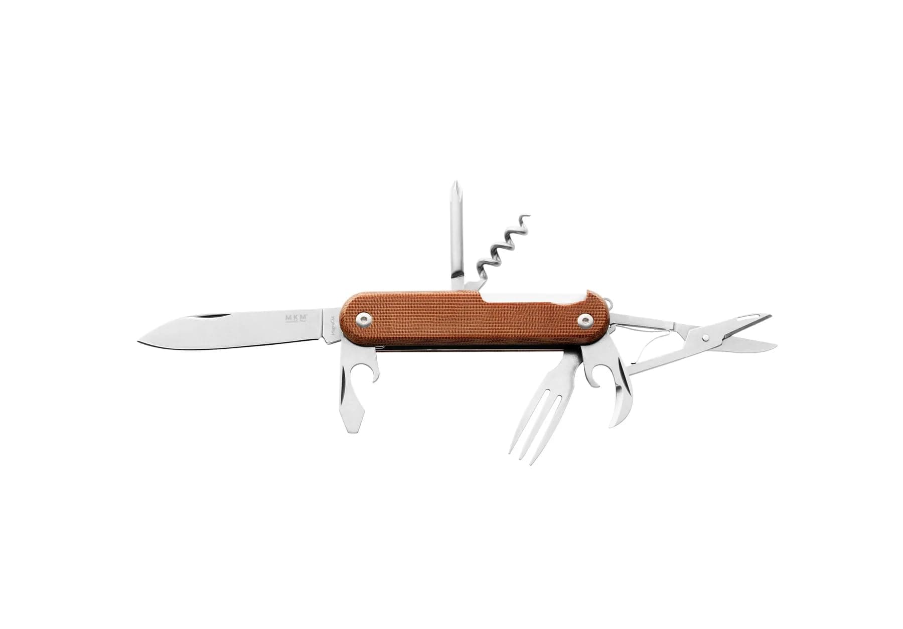 MKM Maniago Knife Makers CAMPO 7 MagnaCut Multi-Tool, CPM-Magnacut Steel Primary Blade, Fork, Scissors, Screwdriver, Corkscrew, Canvas Micarta Scales, Made in Italy (Natural)