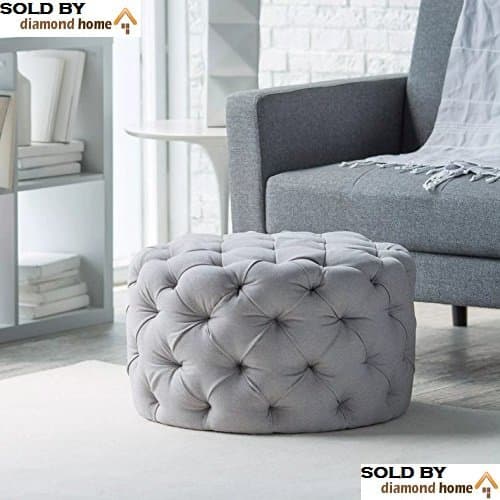 Round Ottoman Grey, This Large Tufted Round Ottoman Features a Textured All Over Sleek Contemporary Look, This Gray Round Ottoman Is the Perfect Footstool in Your Living Room Area! by Belham