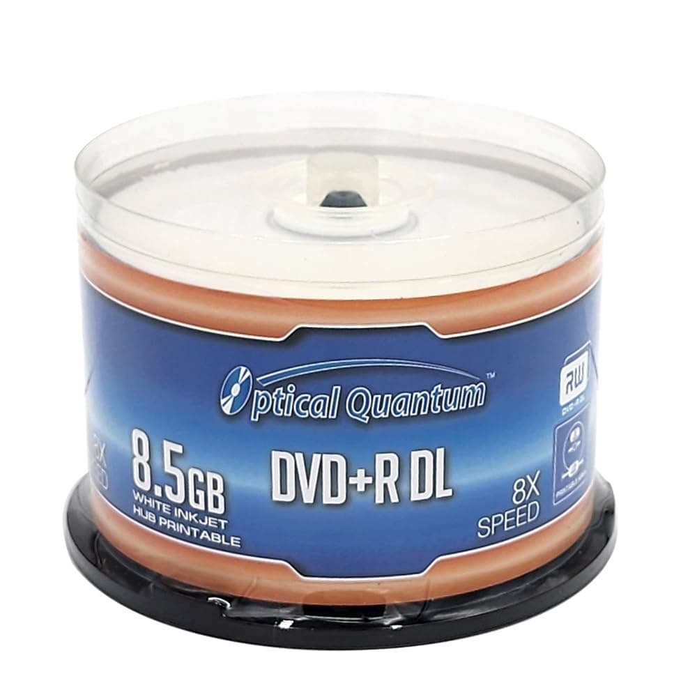 - 8X 8.5GB DVD+R DL White Inkjet Printable Double Layer Recordable Blank Media, 50-Disc Spindle OQDPRDL08WIP-H