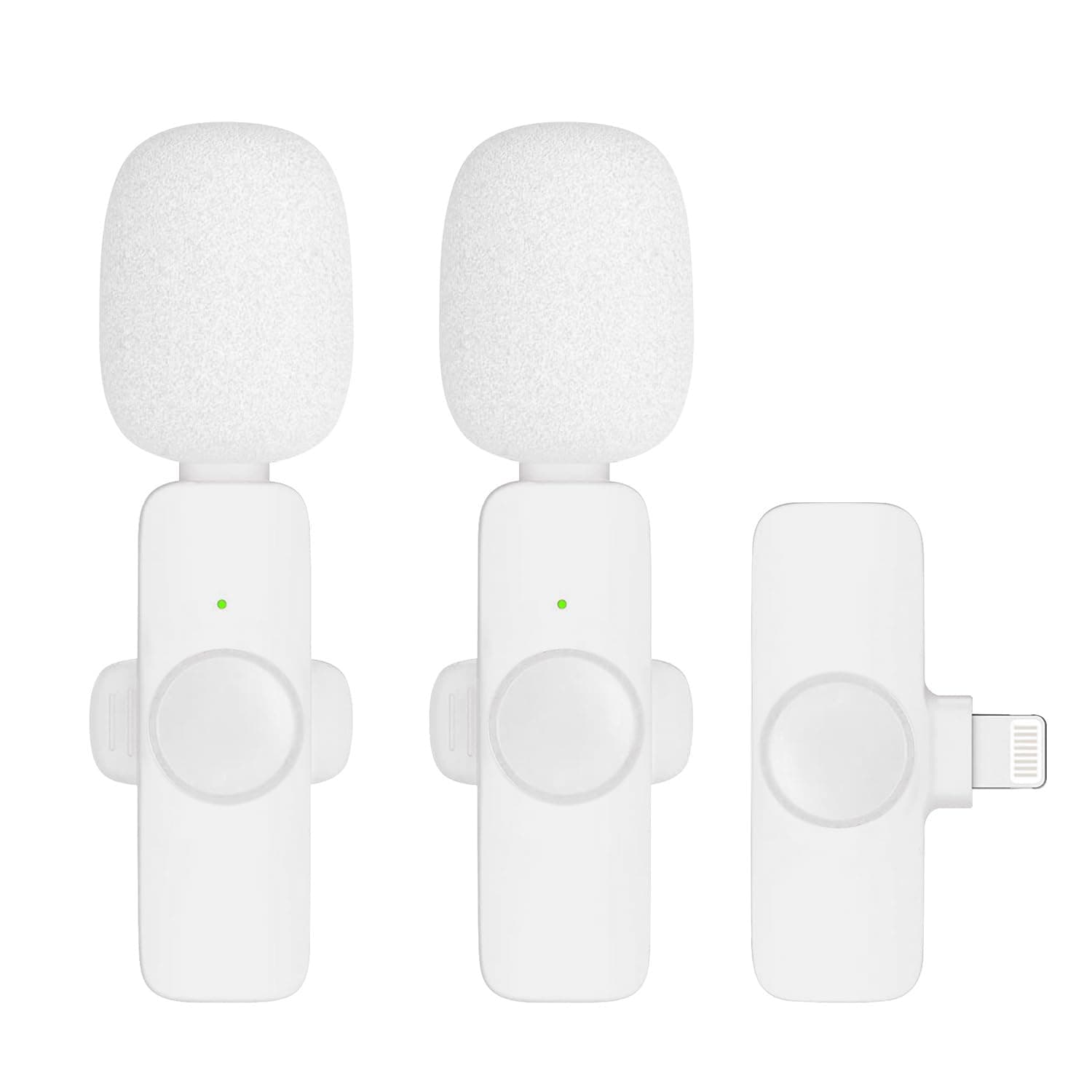 2 Pack Professional Wireless Lavalier Microphone for iPhone iPad, Lapel Mics Plug-Play Clip on Lapel Mic for YouTube, Recording, Vlog, Facebook Live White