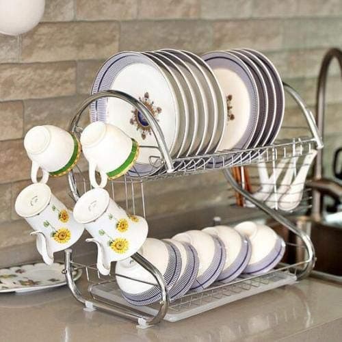 Mahathepneramit Large Capacity 2 Tier Dish Drainer Drying Rack Kitchen Storage Stainless Steel