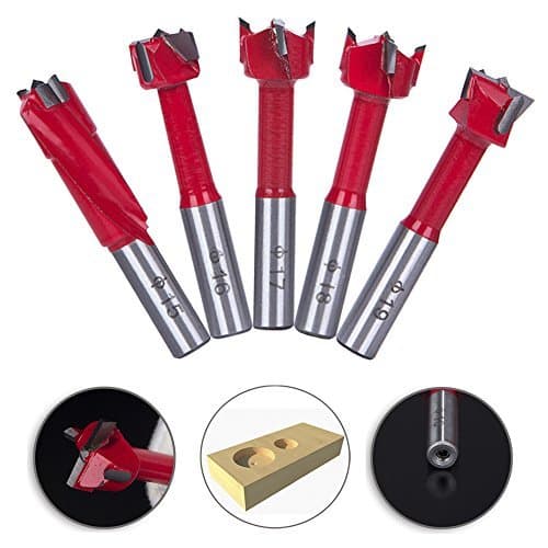 Hinge Boring Drill Bit Set, Ankoow 5Pcs 15mm-19mm Carbide Tipped Cylinder Milling Router Forstner Drill Bits for Wood Hole Cutter