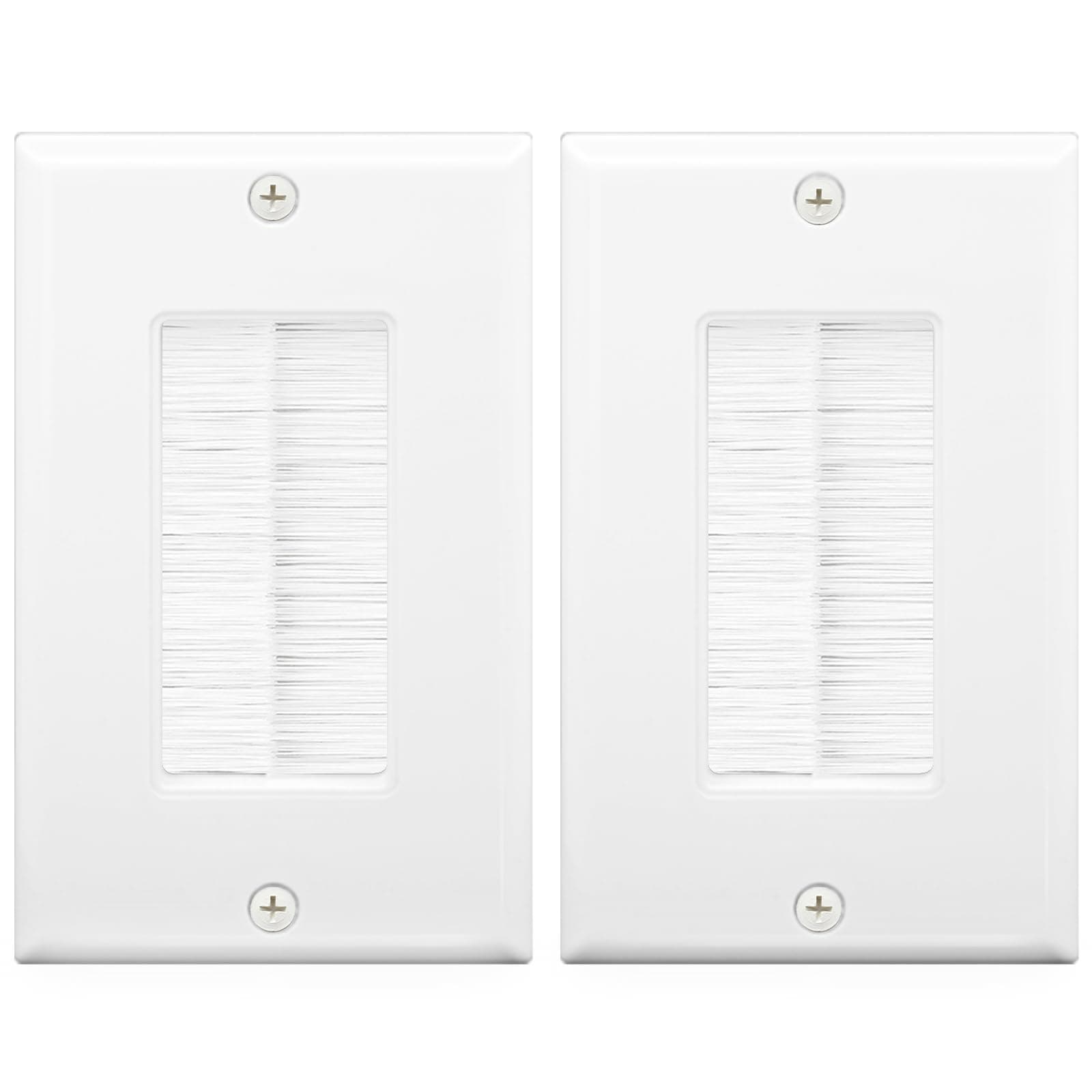 VCE Brush Wall Plate Cable Pass Through, Single Gang Decorator Wall Cover for Low Voltage Cables, In-Wall Cable Management for Wall Mount TV (White), 2-Pack