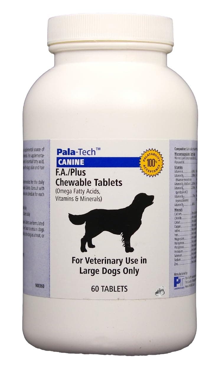 Pala-Tech FA Plus Chew Tabs for Large Dogs - Supports Skin, Coat & Allergy Relief - Dog Vitamins and Supplements with Omega-3 & 6 Fatty Acids - 60 Ct, Roast Beef Flavor
