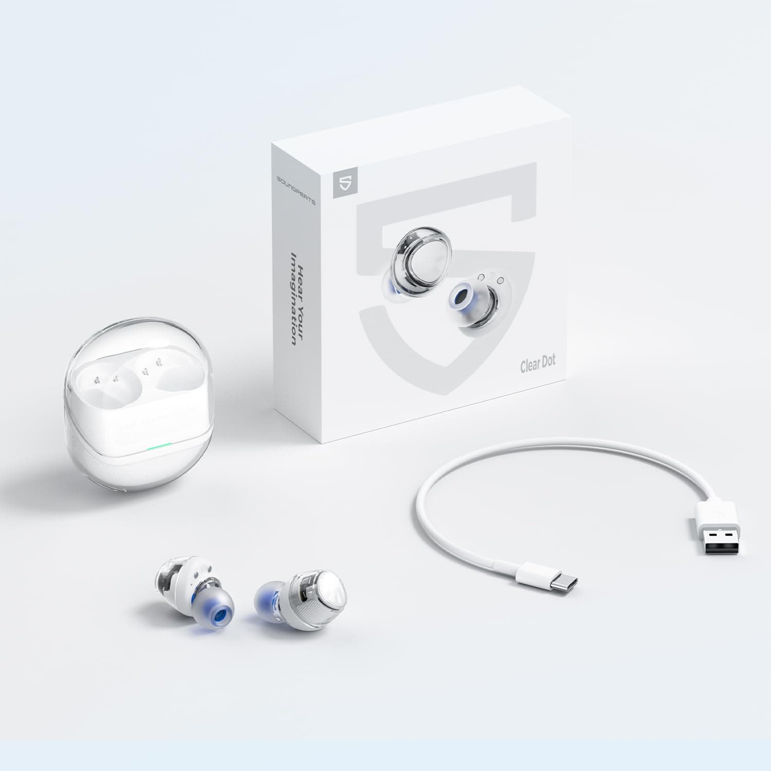 SoundPEATS Clear Dot Wireless Earbuds, Bluetooth Earphones with 10mm Driver, 2 Mics with AI Call Noise Cancellation Headphones, Bluetooth 5.3&Waterproof, 27Hrs, Game Mode, PeatsAudio App Control