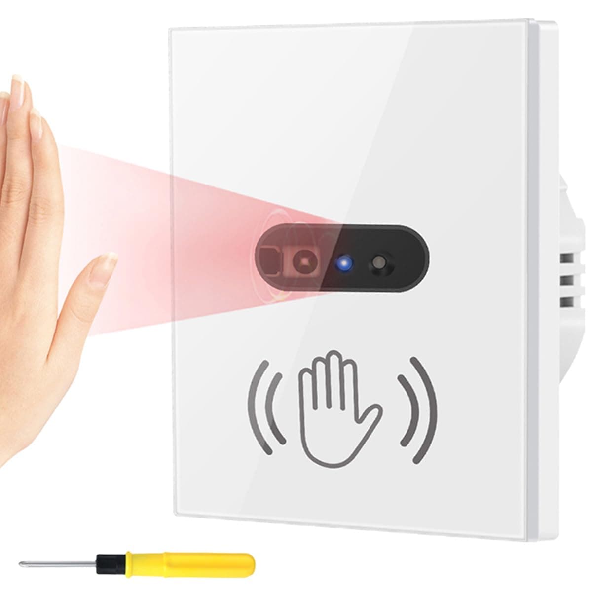 Infrared Motion Sensor Light Switch Handheld Wave Switch 8 cm Sensor Switch 10 A, 90-250 V Wall Mounted Indoor Suitable for Kitchen, Bathroom etc. (Neutral Conductor Required)