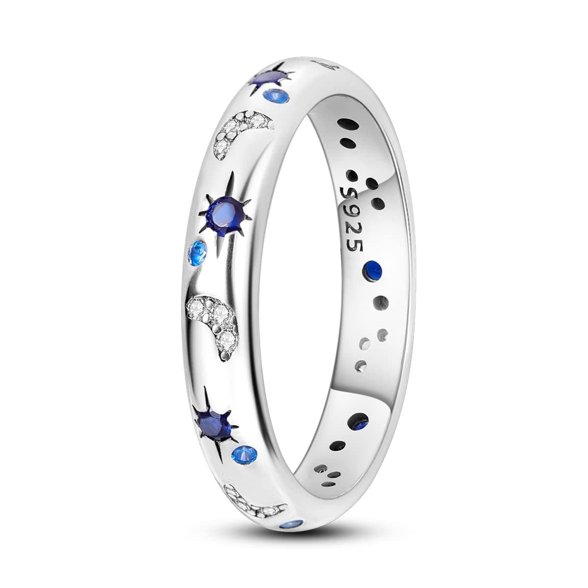 – 925 Sterling Silver Moon Star Rings Evil Eye Stackable Statement Rings for Women Size L1/2-S
