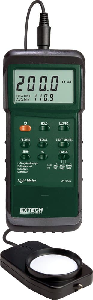 407026 Heavy Duty Light Meter with PC Interface - Digital Lux and Foot-Candle Meter for Industrial Lighting Audits, OSHA Compliance & Greenhouses - 4 Light Settings & RS-232 Data Port