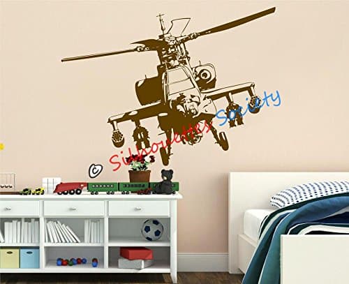 Apache Helicopter US Military Army Removable Boy Kid Mural Wall Art Decor Vinyl Decal Sticker Kid Room Decor 45"W x 35"H by Silhouettes Society