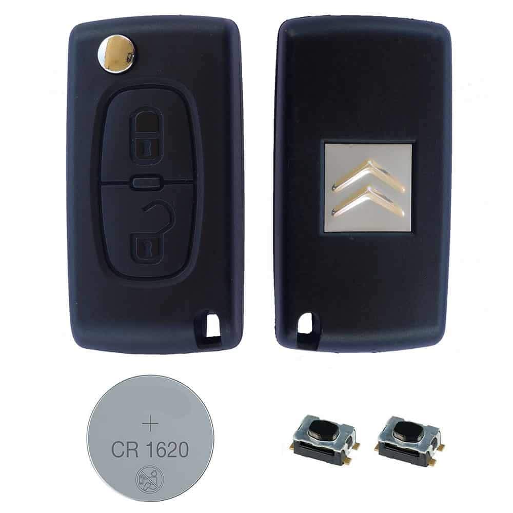 RKFUK® DIY Repair Kit Replacement 2 Button Remote Car Key Fob Case CE0523 with Flip Blade HU83 Micro Switches Battery Suitable for Citroen C1 C2 C3 C4 C5 Xsara Picasso Berlingo Keys Fobs Cars Vans