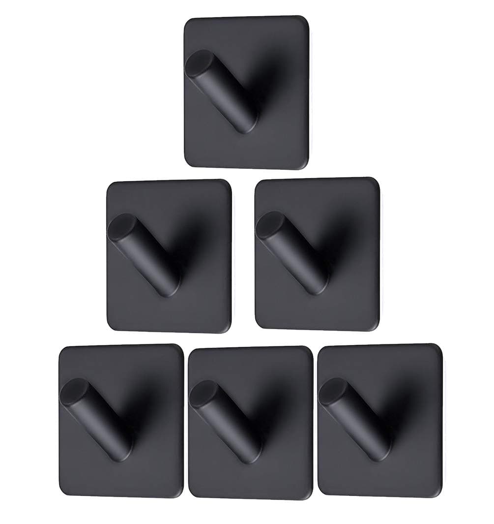 Coat Adhesive Hooks,Black Sticky Hooks,SIMAIYI Stainless Robe Hooks Heavy Duty Door Hooks,6 Pieces Towel Hooks for Bathrooms,Kitchen,Lavatory Closet and Rust Proof