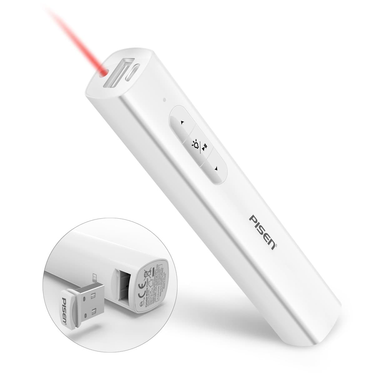 PISEN Presentation Clicker, 2-in-1 Wireless USB PowerPoint Clicker and 2500mAh Mini Power Bank 2.4GHz Rechargeable PowerPoint Presentation Remote Control for Teaching, Office (White)