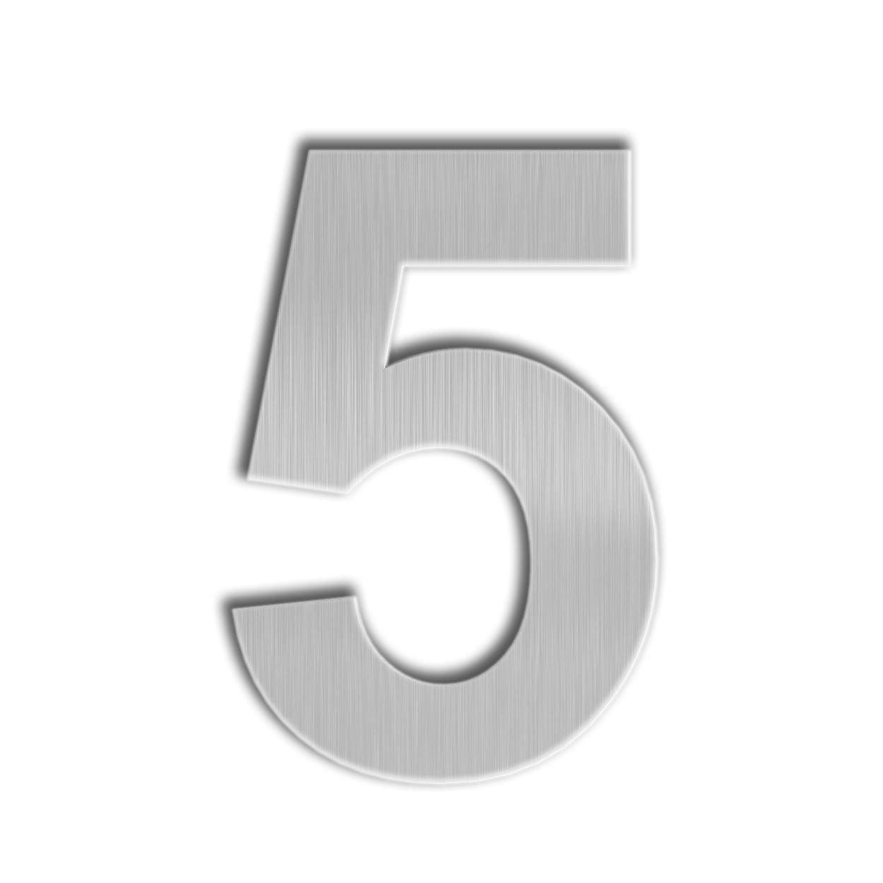 QT Modern House Number - Extra Large 25.4 Centimeter - Brushed Stainless Steel (Number 5 Five), Floating Appearance, Easy to Install and Made of Solid 304