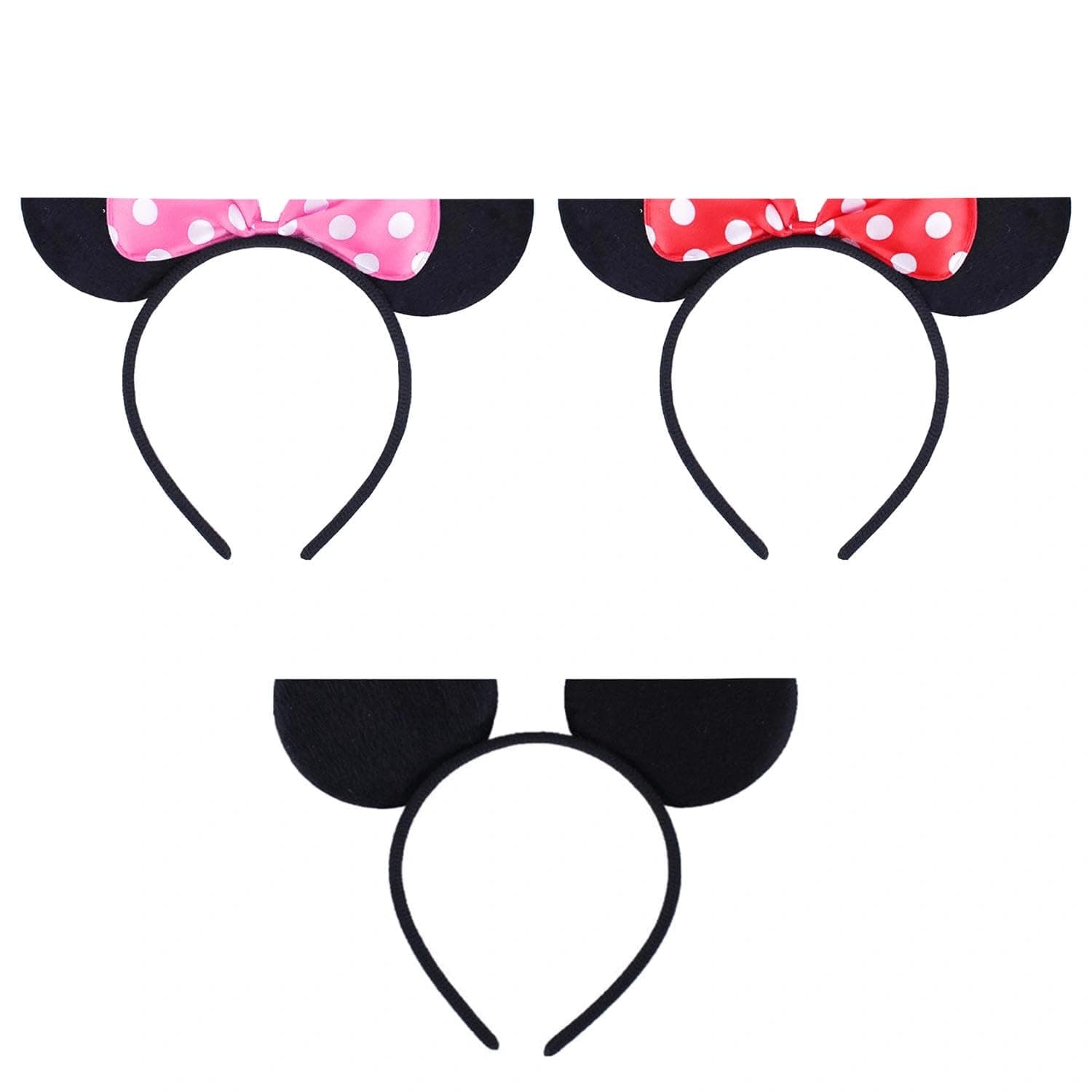 Cortney 3 Pcs Mickey Mouse Ears, Black Ears And Minnie Birthday Party Accessories, For Adults/Children Fancy Dress Costume Head Band Accessory Decoration Gift