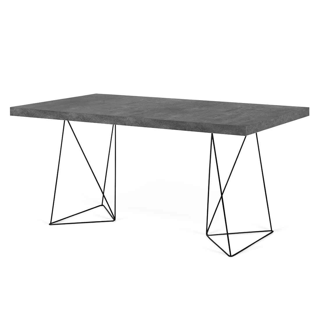 Temahome Multi 63" Top W/Trestles Dining/Work Tables, Concrete Look/Black Steel Legs