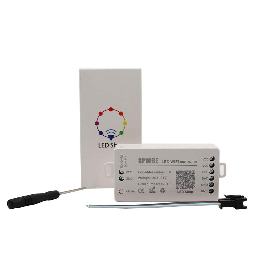 WS2812B WS2811 WS2813 SP107E Music Bluetooth Full Color Controller iOS/Andriod App Control Support Almost All The LED IC Chip Suit for LED Strip,Matrix Panel,Module Buli-in Mic/AUX Input