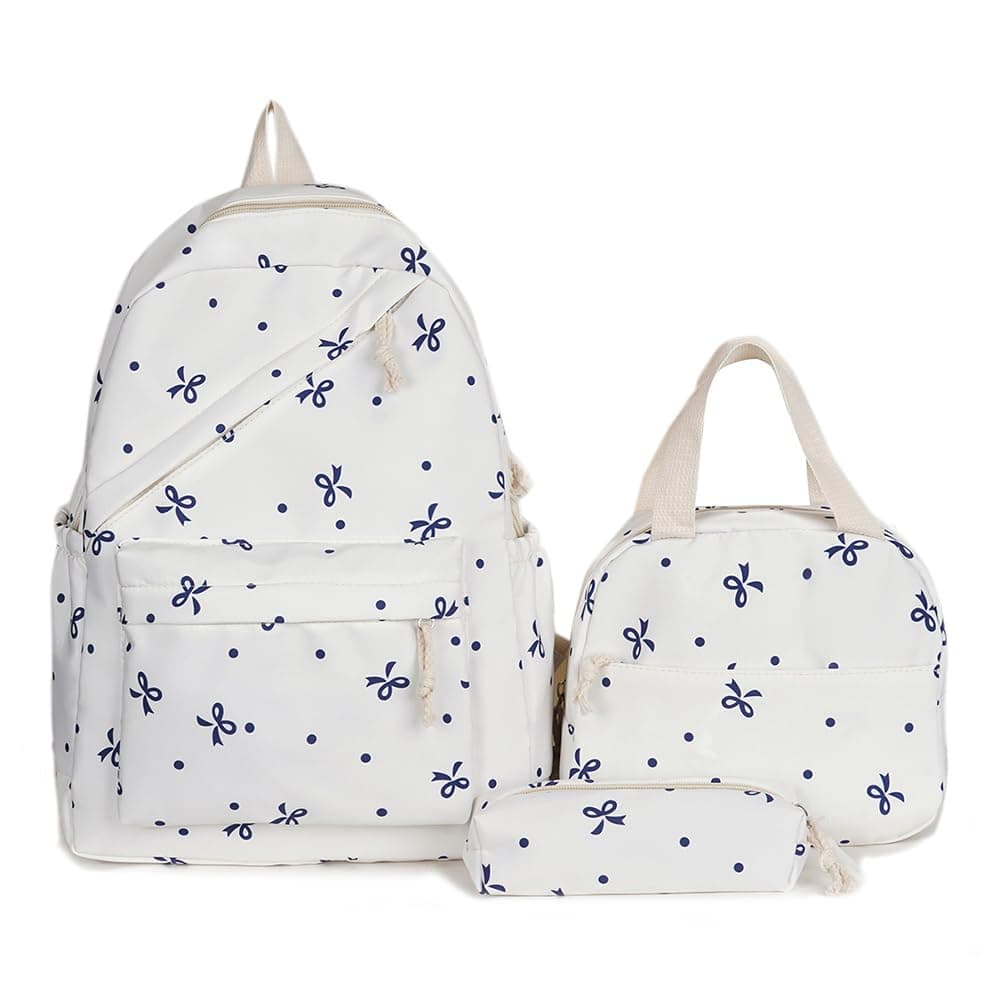 3-in-1 Bow Tie College School Backpack with Lunch Bag Pencil Case Cute Girl Backpacks School Backpack Set for Teens Women Student