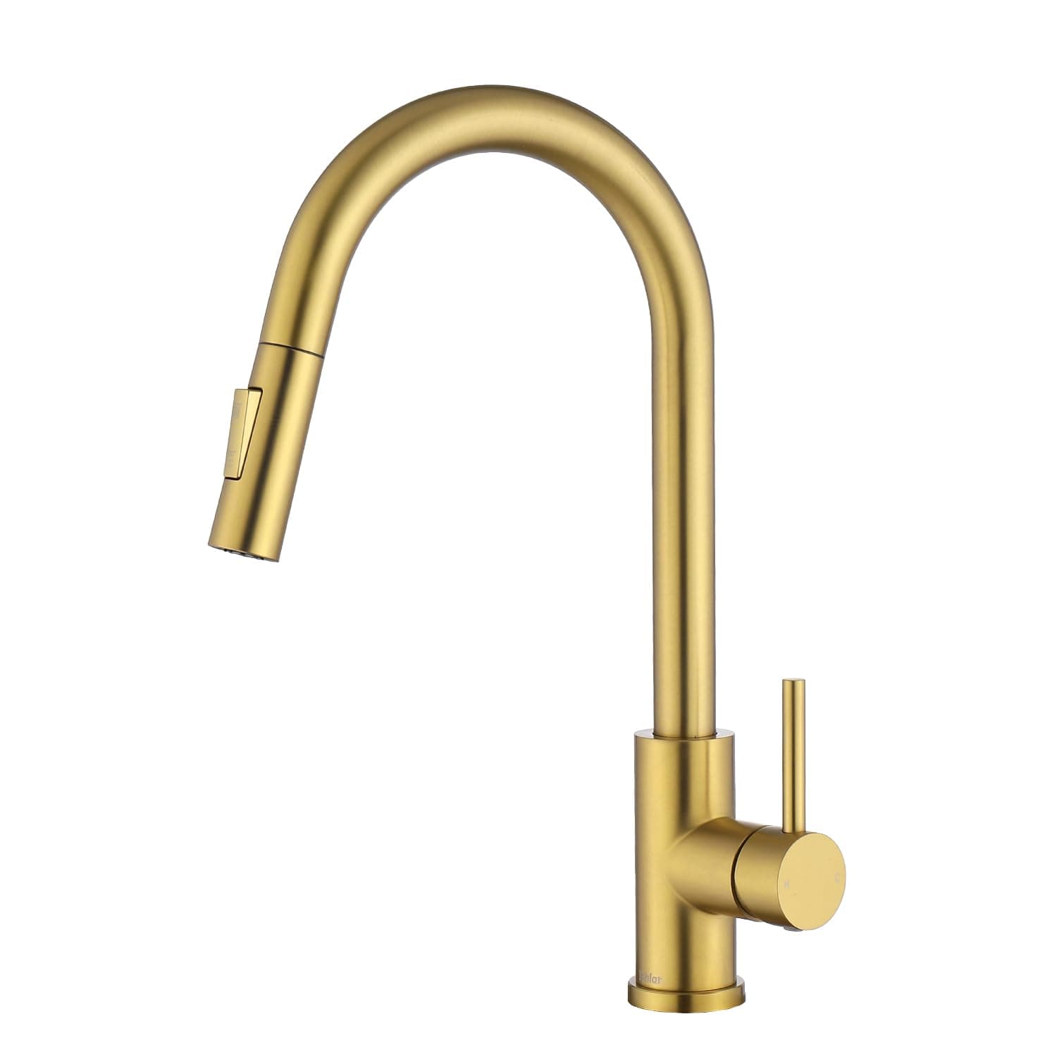 Gold Kitchen Tap with Pull Down Sprayer, Modern Stainless Steel Single Handle Pull Out Kitchen Mixer Taps, Brushed Gold