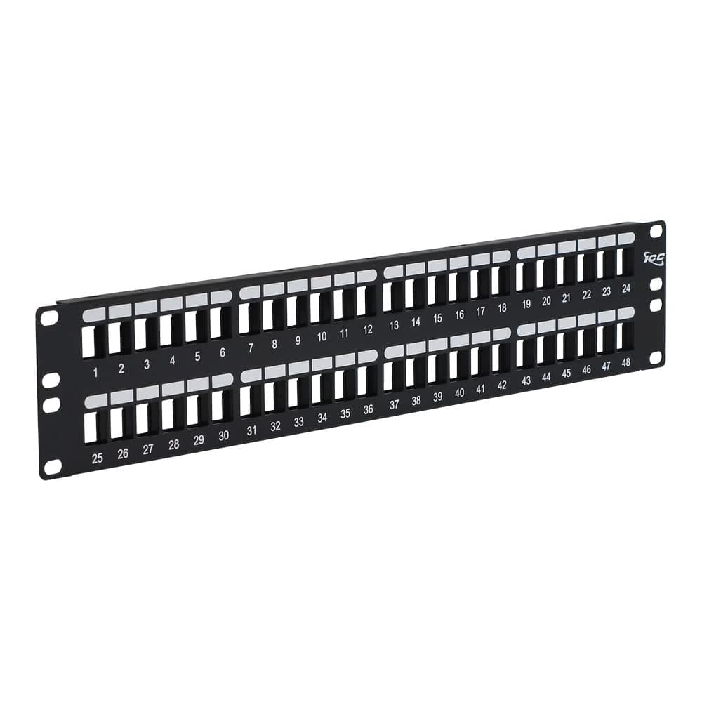 ICC 48 Port Blank Keystone 2U Patch Panel with 19” Metal Rackmount Housing for Slim Profile Keystone Jacks (Sold Separately), UL Listed, IC107BP482
