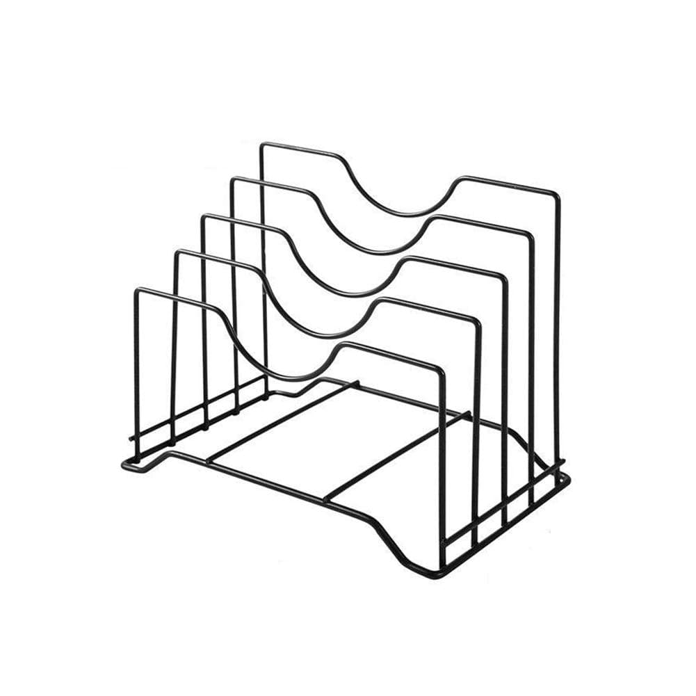 Stainless Iron Cutting Board Holder, Cutting Board Storage Organizer , Pot Lid Rack Organizer Kitchen Cabinet Rack Storage with 4 Sectional (Black)