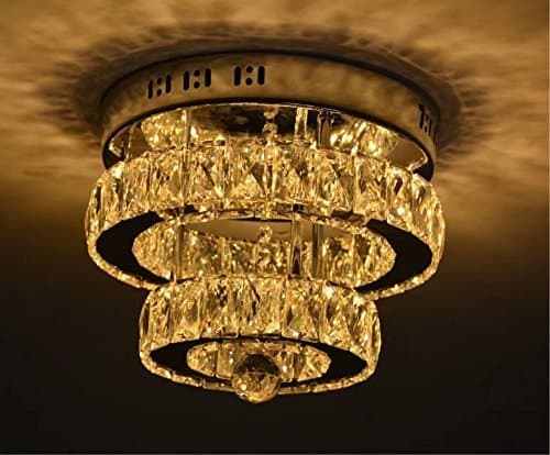 LOCO Crystal Flush Mount Mount Luxury Modern LED Ceiling Light K9 Crystal Stainless Steel Chandelier Decor Perfect for Hallway/Stairway/Bedroom/Dining Room (Diameter: 12 inches) Three Color [Energy Class A++]