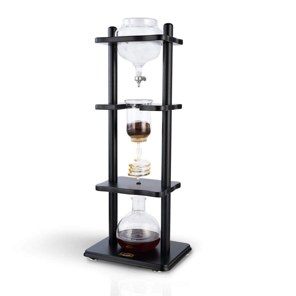 Yama Cold Brew Maker I Ice Coffee Machine With Slow Drip Technology I Makes 6-8 cups (32oz), Large Capacity Cold Brew Coffee Tower, Black Wood Straight Frame