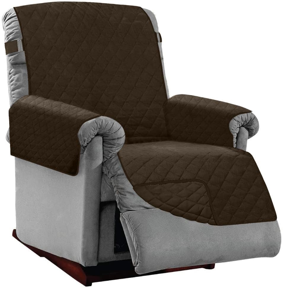 Sofa Shield Recliner Slip Cover with Patented Strap, Cushion Protector, Reversible Stain and Dog Tear Resistant Slipcover, Quilted Microfiber 28in Seat, Washable Covers for Dogs Pets Kids, Chocolate