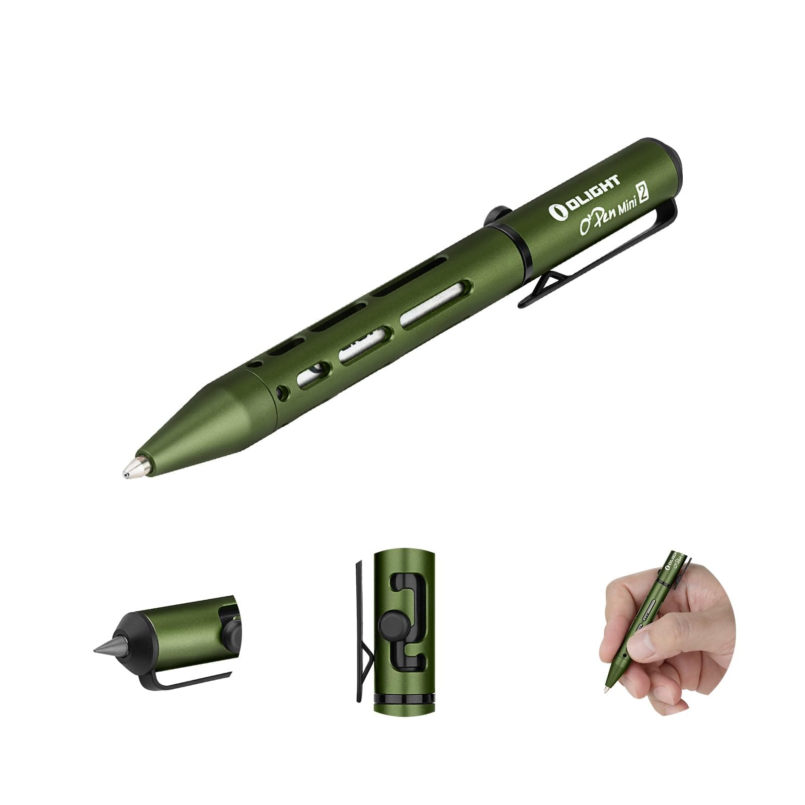 OLIGHT O'Pen Mini 2 Ballpoint Pen, Replaceable EDC Black Ink Pen and Pencil Tip 2-in-1 Bolt Action Pens, Smooth Writing Pens for Office, Working, Writing (OD Green)