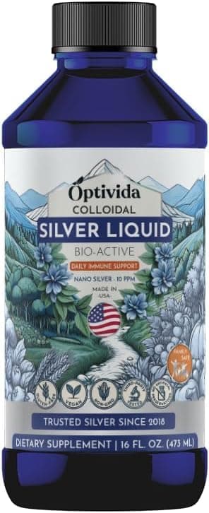 Optivida Health — Nano-Silver SOL Liquid Solution 10PPM — Immune System Booster, Daily Mineral Supplement — Safe for the Entire Family — 96 uses, 16 oz