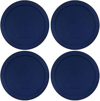 Lids for Pyrex and Anchor Round Glass Containers (2-Cups, Blue-4 PACK)