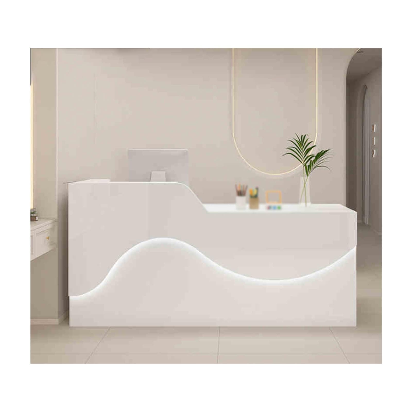 Modern Reception Desk with Spacious Desktop & Large Storage, Stylish Front Office Desk for Receptionists, Atmosphere Lighting Design, Beautiful & Practical (White, 120CM Right)