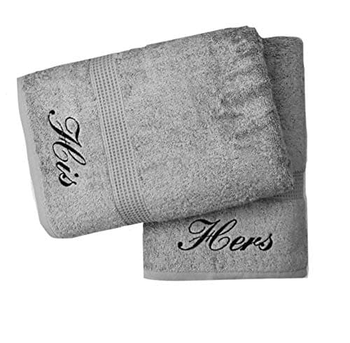 Embroidered His & Hers Grey Bath Towels Pair