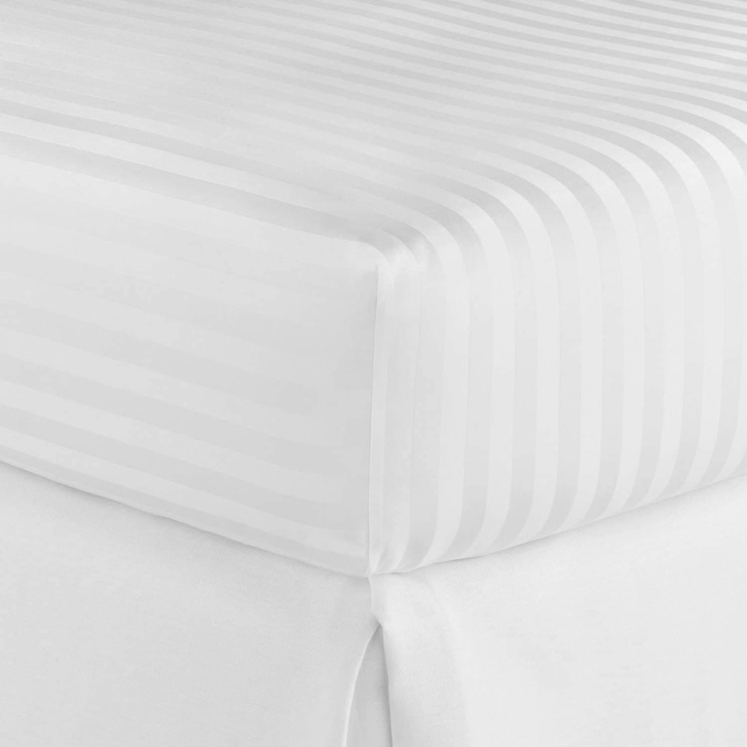 Hotel Linen Klub Queen Stripe Fitted Sheet - 600 Thread Count Luxury 100% Cotton Sateen with Elasticized Deep Pocket for a Secure Fit, Size: 180 x 200 cm, Soft and Breathable Bed Linen, White