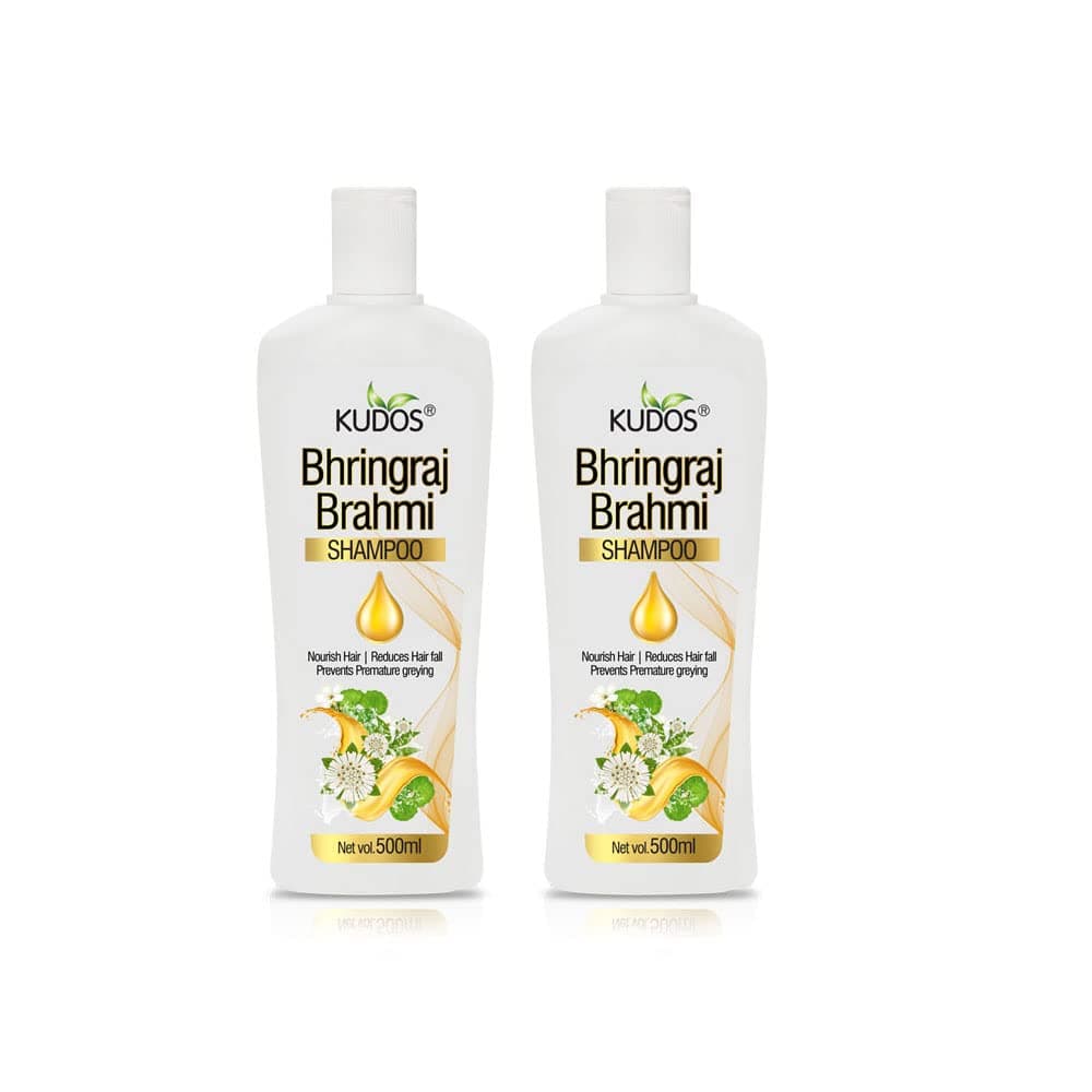 KUDOS Ayurveda Bhringraj Brahmi Shampoo | Hair Fall Control & Hair Growth | Herbal Anti-Dandruff Shampoo | For Men & Women | Nourishes Scalp & Strengthens Hair 500ml (Pack of 3)