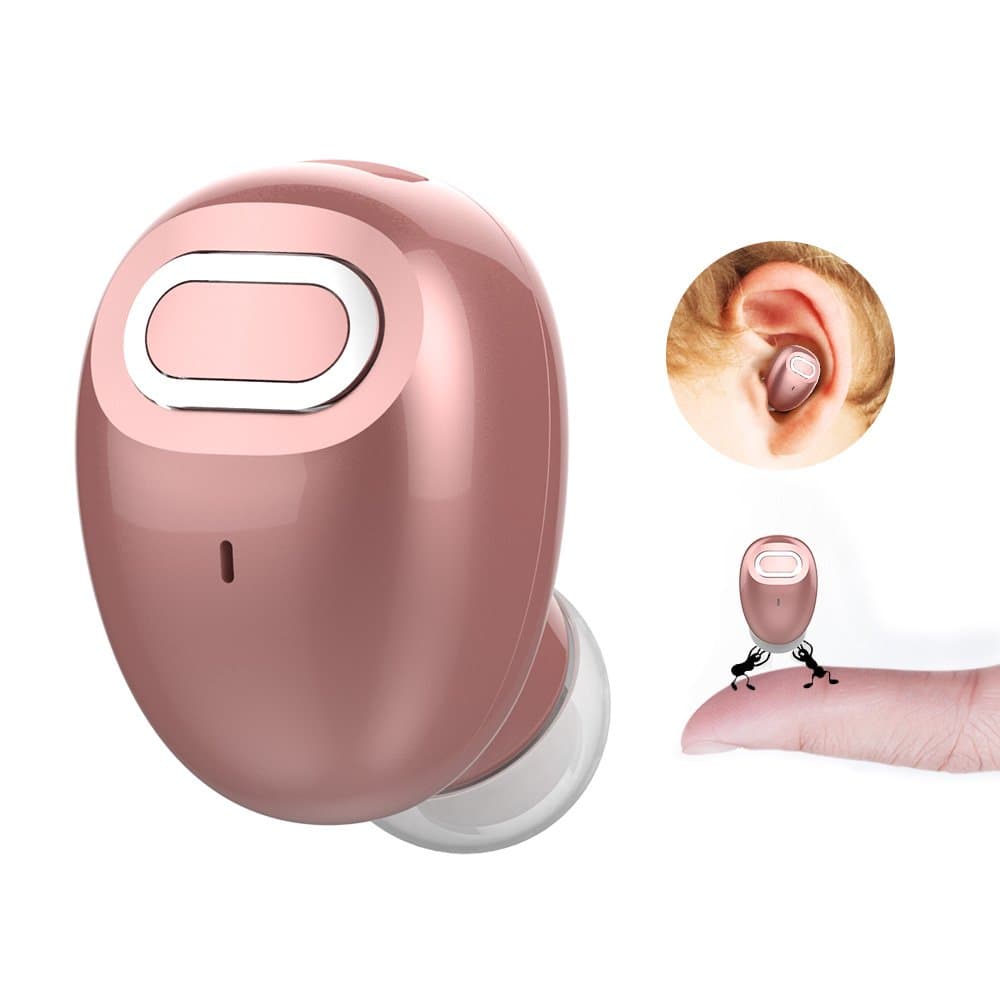 VOSAKE J21 Bluetooth Earbud, 13-Hr Playing Time Mini Invisible Bluetooth Earpiece Car Wireless Headset Headphone with Mic Hands-Free Calls for iPhone and Android Smart Phones(One Pcs, Rose Gold)